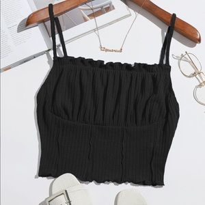 SHEIN Frill Trim Ruched Front Rib-knit Cami Top